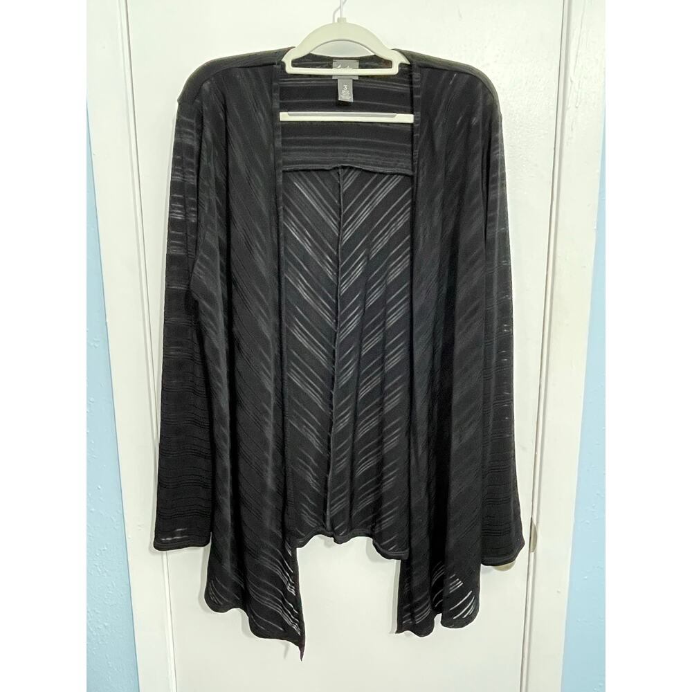 Chico's Travelers Cardigan XL Black Slinky Mesh Whimsigoth Office Stevie Nicks